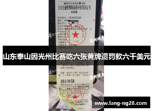 山东泰山因光州比赛吃六张黄牌遭罚款六千美元